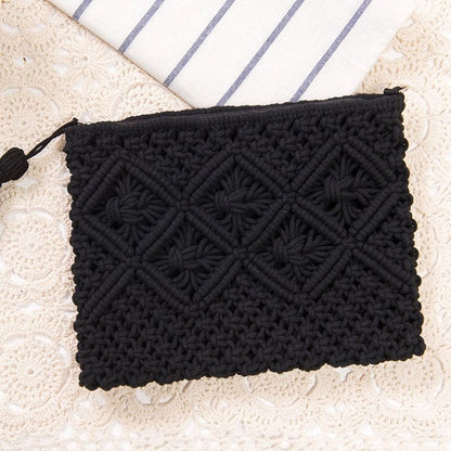 Bohemian Straw Woven Clutches Bag Fashionable Tassel Causal Handbag Vintage Bag