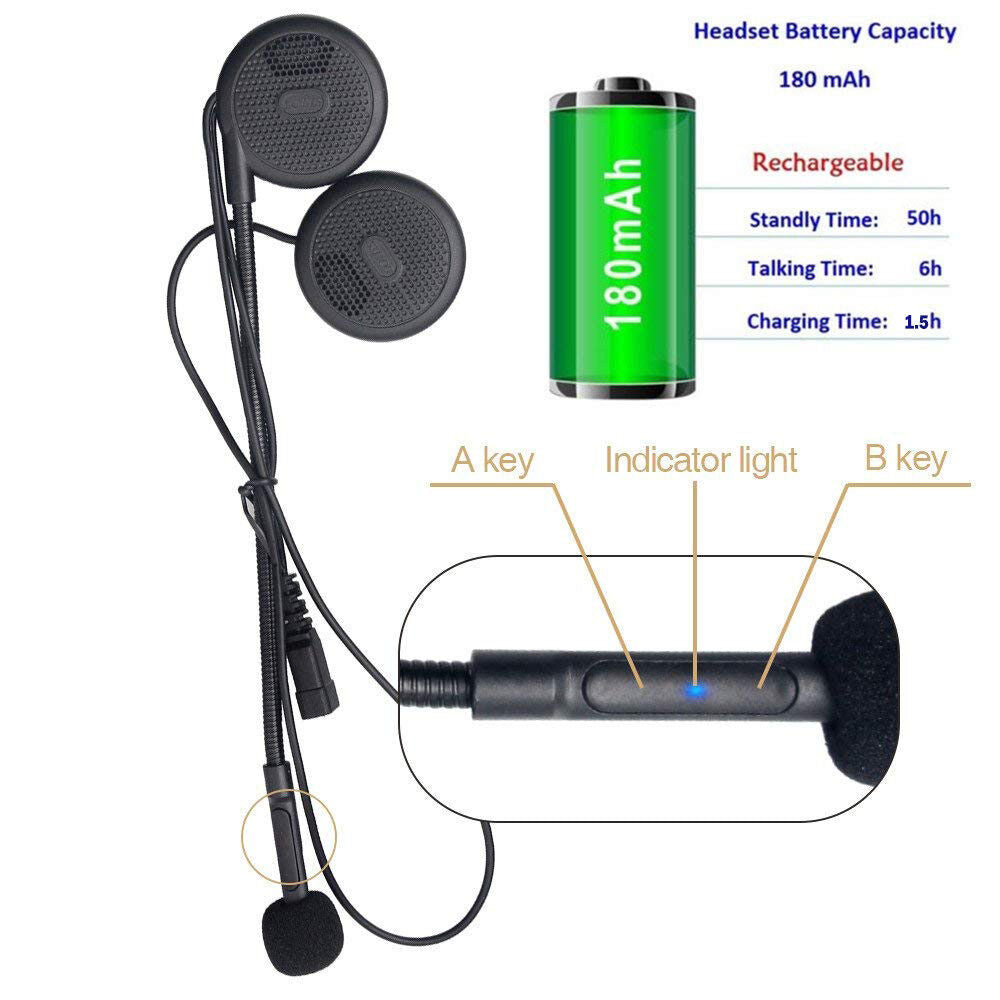 Rechargeable Motorcycle Helmet Headset Speaker Mic Bluetooth 5.0 Handsfree Music