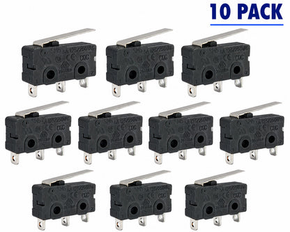 Micro Limit/Snap Switch, SPDT, 5A @ 250V AC, Solder Leads - 10 Pack