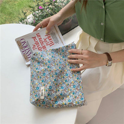 Floral Cosmetic Bag Cotton Fabric Make Up Storage Pouch Vintage Phone Clutch Bag