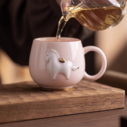 Ceramic Tea Cup Horse Relief China Master Mug With Handle Porcelain Coffee Cup