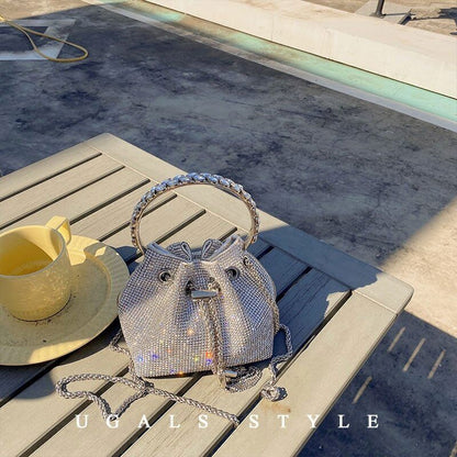 Tassel Evening Clutch Bag Women Crystal Bucket Purse Bridal Wedding Party