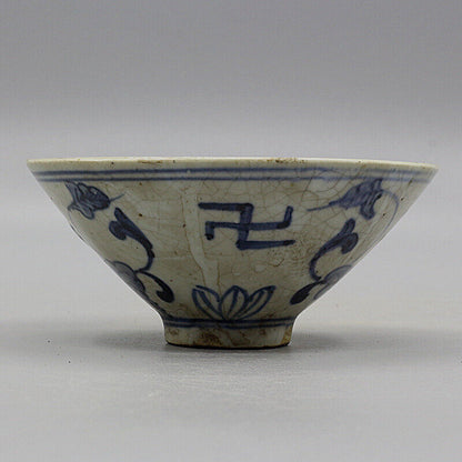 4.72 inch Chinese bright blue white porcelain lotus pattern bowl -