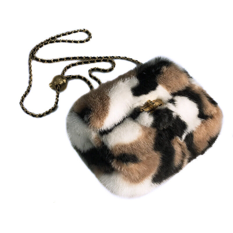 Womens Fashion Genuine Leather Crossbody Bag Real Mink Fur Evening Party Bag