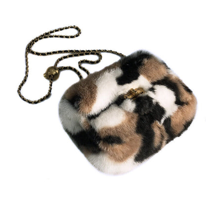 Womens Fashion Genuine Leather Crossbody Bag Real Mink Fur Evening Party Bag