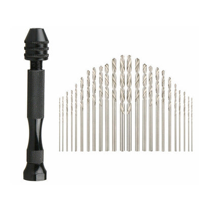 26pcs Micro Hand Drill Bits Small Manual Keyless Chuck Pin Vise Rotary Tool Kit