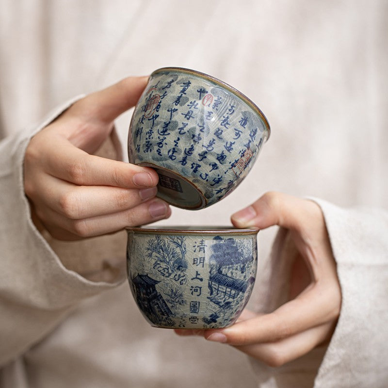 120ml Exquisitely Ceramics Retro Blue and White Porcelain Tea Cup Tasting Cup