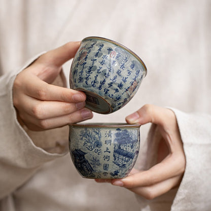 120ml Exquisitely Ceramics Retro Blue and White Porcelain Tea Cup Tasting Cup