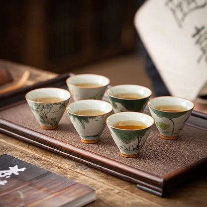 Hand Painted Lotus Teacup Ceramics Master cup Vintage Chinese Kung Fu Tea Bowl