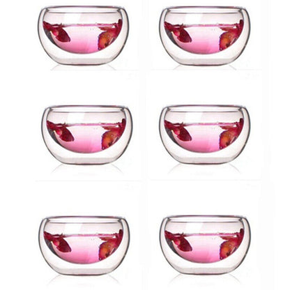 Tea Set 6Pcs Double Wall Glass Chinese Tea Cup Transparent Heat Proof Teacup Set