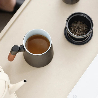 Embersceramic Handpainted Mountain Ceramic Teacup with Infuser Cozy Mug 380ml