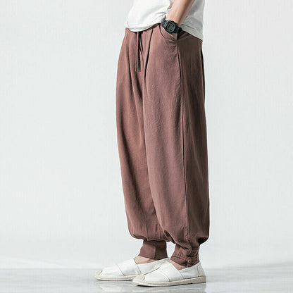Men New Japanese Style Boho Sport Loose Fit Capri Long Baggy Hakama Pants size