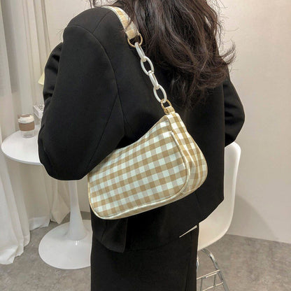 Oxford Cloth Plaid Shoulder Underarm Bags Chain Small Purse Handbag 22*13*6 CM