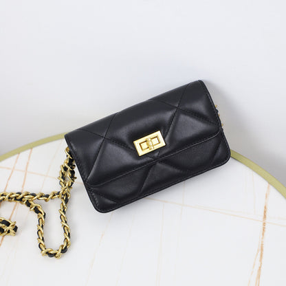 Quilted Lambskin Leather Flap Phone Wallet on Chain Purse Crossbody Shoulder Bag
