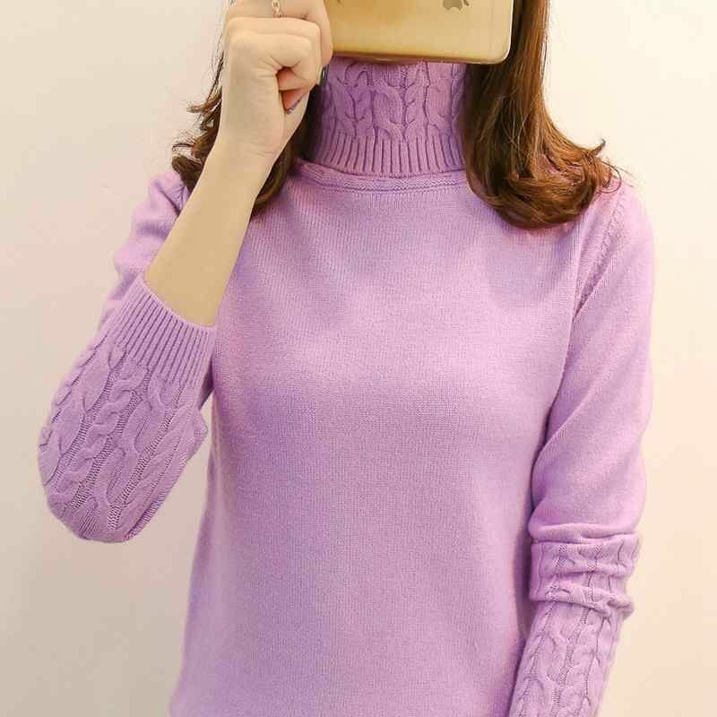Women Sweater Turtleneck Pullovers Long Sleeve Thick Warm Female Khaki White S L