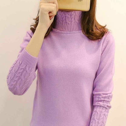 Women Sweater Turtleneck Pullovers Long Sleeve Thick Warm Female Khaki White S L