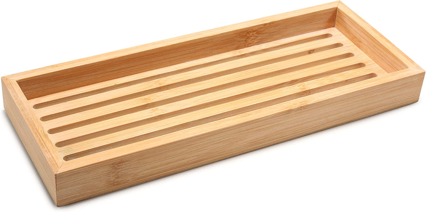 Natural Bamboo Vanity Tray Wooden Bathroom Organizer Counter Top Cosmetics Decor