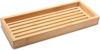 Natural Bamboo Vanity Tray Wooden Bathroom Organizer Counter Top Cosmetics Decor