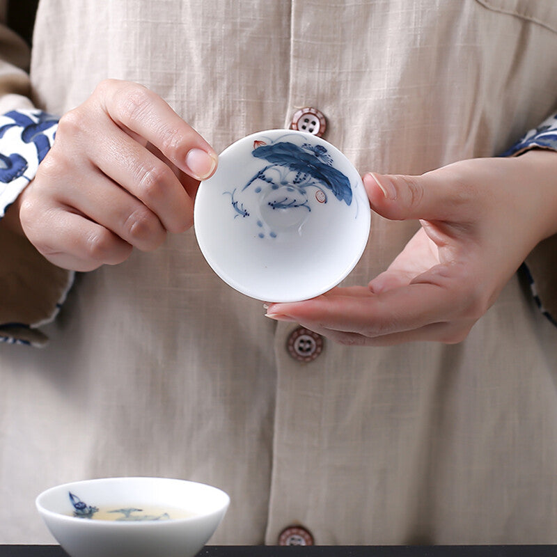 Tea Cup Porcelain Handpainted Jingdezhen Craft Pu'er Cup Chinese Kungfu Tea Cups
