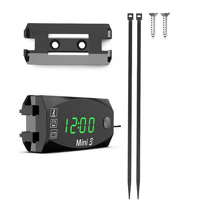 3 in 1 Motorcycle Electronic Clock Thermometer Voltmeter Multifunction LED