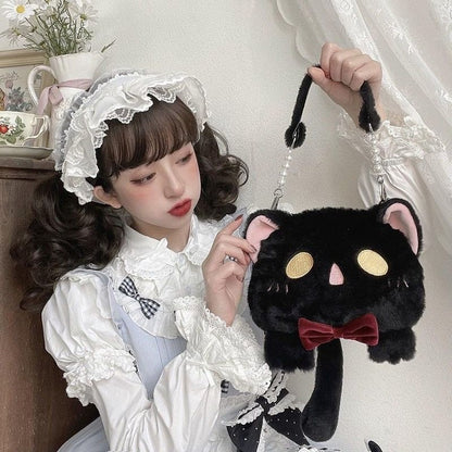 Cute Plush Bag Cat Shape Crossbody Bag Small Handbags Polyester Shoulder Purses