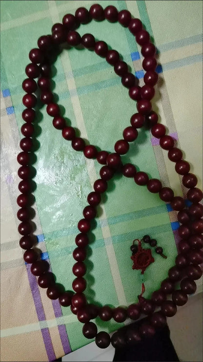 15mm 108 Beads Natural Wood Shaolin Buddha Monk Prayer Mala Red Beads Necklace