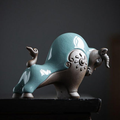 Handmade Chinese Zodiac Ox Ceramic Tea Pet 14.5cm Kung Fu Tea Play Decorative