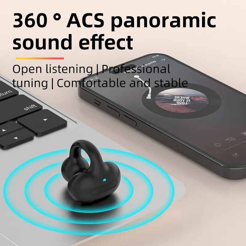 Bluetooth 5.3 Wireless Earbuds Ear Clip Bone Conduction Headphones Sport Headset