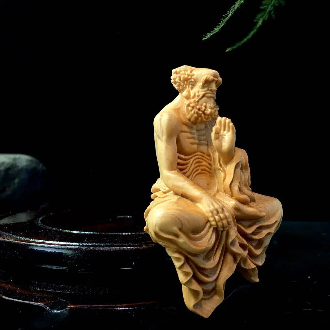 Solid Wood Bodhidharma, Patriarch Sculpture Statue, Buddhist Figure Ornaments