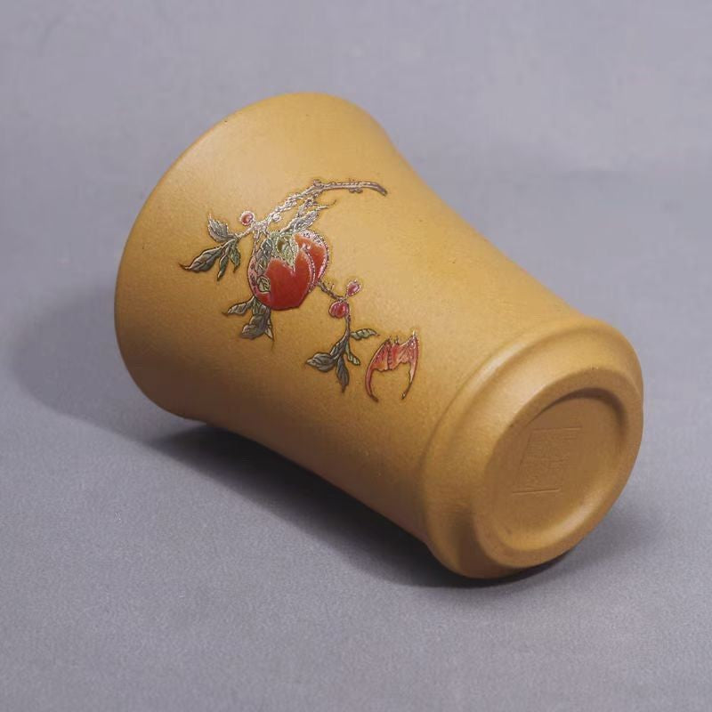 Yixing Purple Clay Blessing Longevity Cup Gold Section Clay Hand Painted Tea Cup