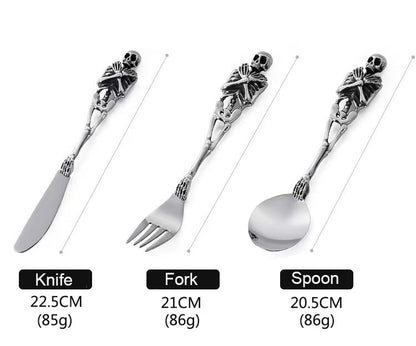 1 Set Stainless Skull Skeleton Spoon Fork Knife Dinnerware Set Tableware Gift