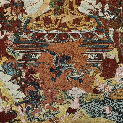 35" Tibetan Buddhism Embroidery Parinirvana Sitting Buddha Shakyamuni Thangka