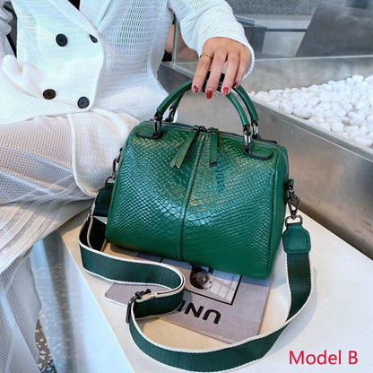 Crocodile Pattern Handbag Genuine Leather Elegant Shoulder Bag Wide Strap Totes