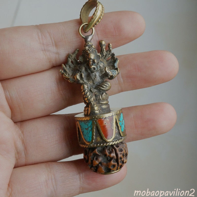 2.04"Copper Buddha Ethnic Style Pendant Nepalese Tantric Vajra Bodhi Pendant