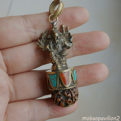 2.04"Copper Buddha Ethnic Style Pendant Nepalese Tantric Vajra Bodhi Pendant