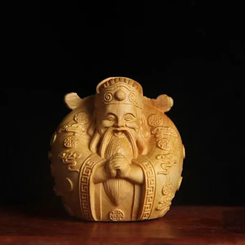 6cm wooden God of wealth decorative Small ornaments hand-carved lucky small gift