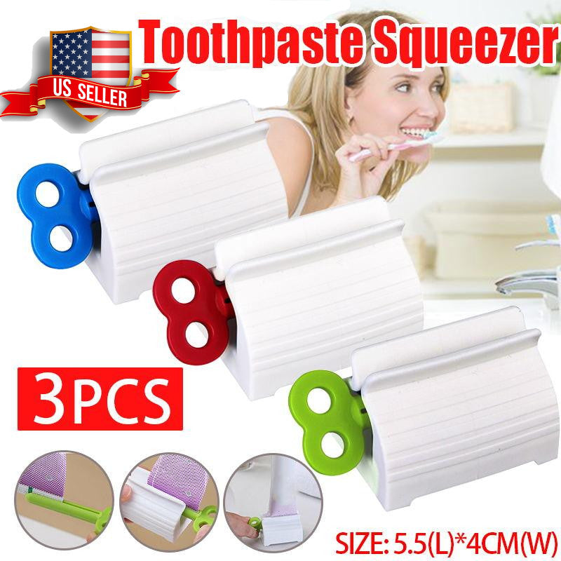 3x Toothpaste Squeezer Bathroom Tube Easy Stand Dispenser Rolling Holder Seat