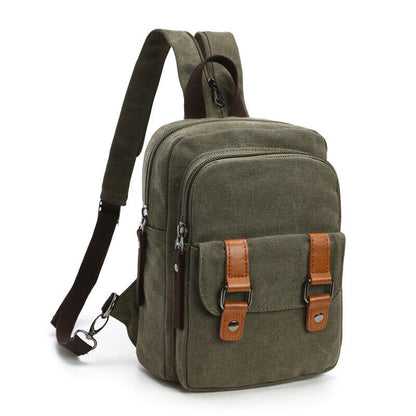 Men's Canvas Convertible Small Mini Backpack Rucksack Chest Pack Sling Bag