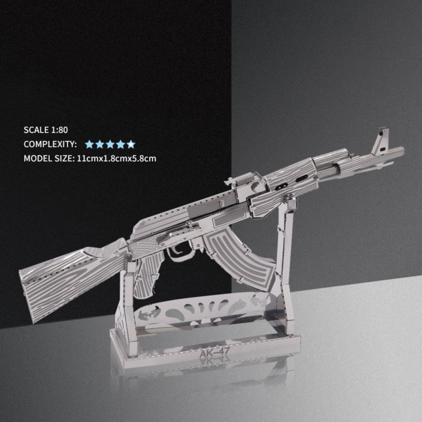1:80 Scale Unassembled Metal 3D Model Kit AK 47 Puzzle Toy DIY Building Gift