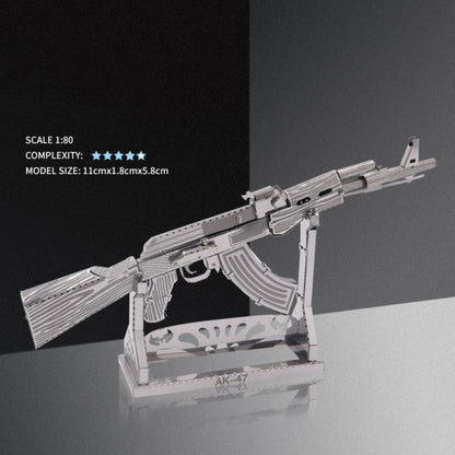 1:80 Scale Unassembled Metal 3D Model Kit AK 47 Puzzle Toy DIY Building Gift