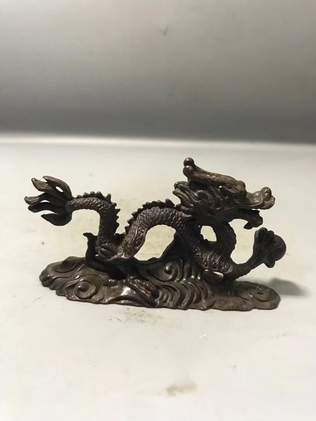Rare Chinese bronze handmade dragon statue netsuke collectable tea pet art gift