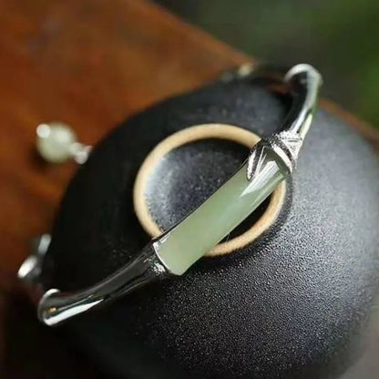Original Handmade Silverb Silver Bamboo Hetian Jade Festival High Bracelet