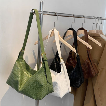 Woven Pattern Crossbody Shoulder Bags Wide Strap Large Capacity Hobo Handbags