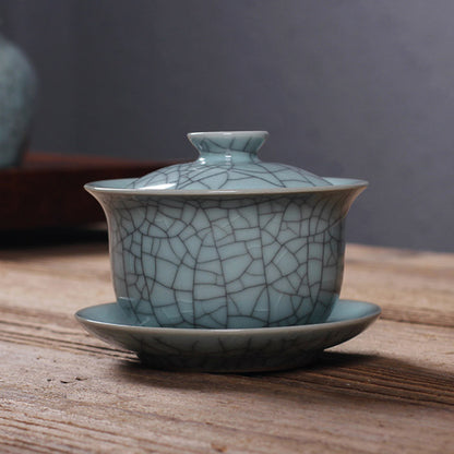 Real Longquan Celadon Gaiwan China Tea Bowl Porcelain Cup Saucer Marked Tea Bowl