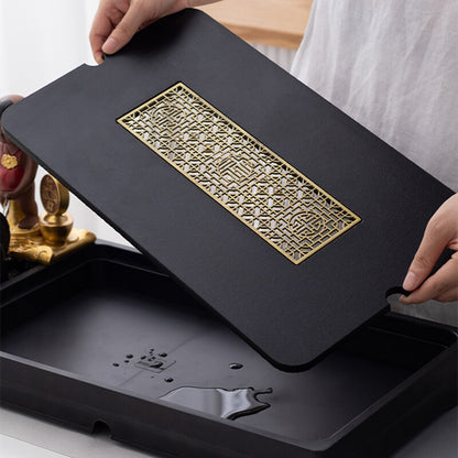 Black Stone Tea Tray Creative Serving Tray Zen Style Water Fluid Tea Boat 54cn