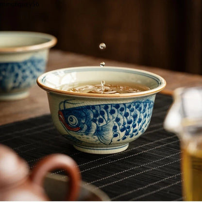 Hand Painted Fish Antique Chinese Cups Ceramic Opening Beautiful Tea Cup 100 ml