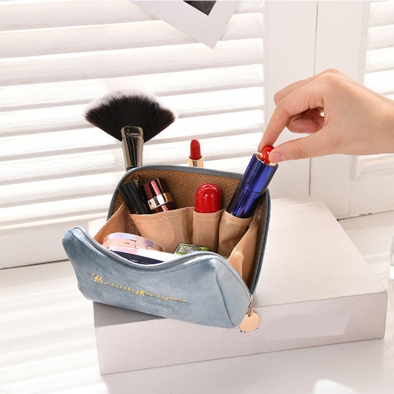 Cosmetic Bag Zipper Velvet Beauty Makeup Bags Travel Girl Brush Storage Toiletry