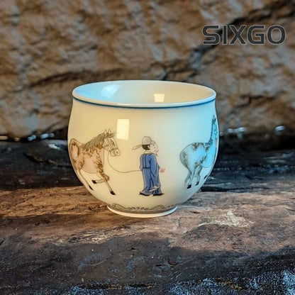 Vintage Chinese Jingdezhen Doucai Tea Cup Scholar