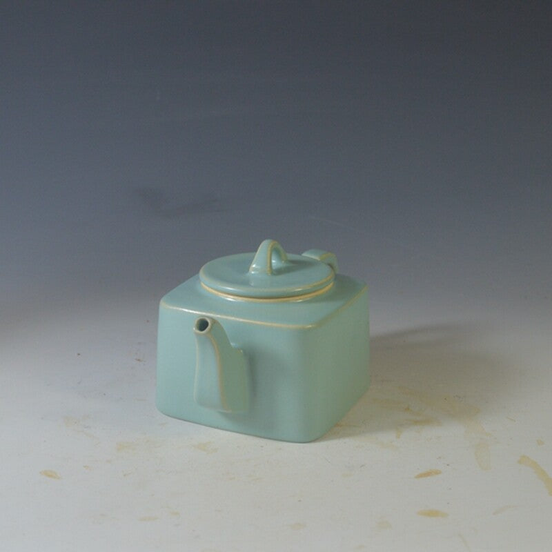 5.9" China Nan Song Style Ruyao Celeste Glaze Porcelain Four Sides Teapot