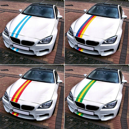 Custom Tricolor Racing Stripe Car Hood Sticker For All Models Vinyl Bonnet Decal